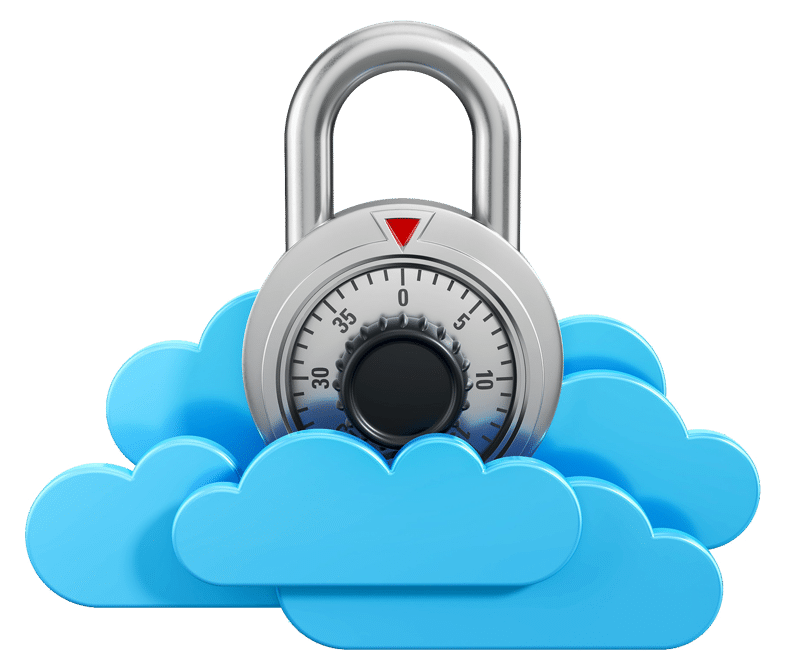 Graphic of small lock sitting in the clouds depicting Cloud Security